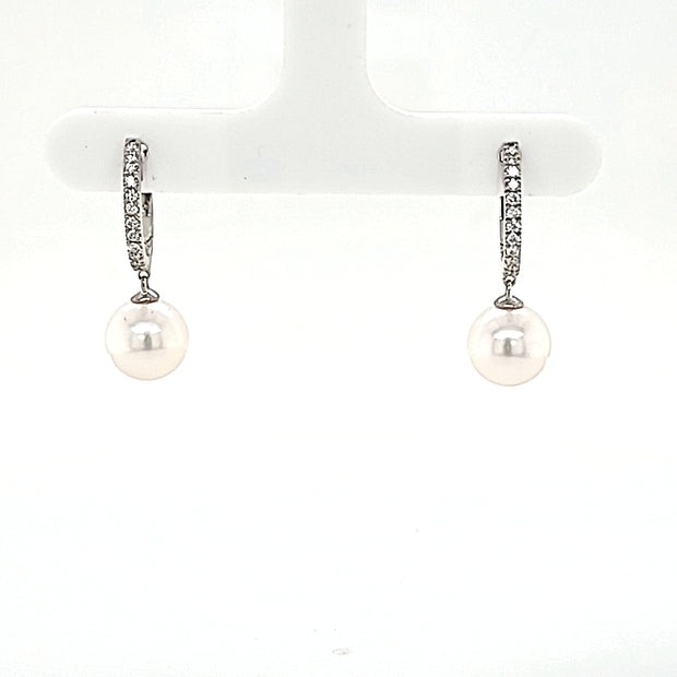 PEARL DANGLE DIAMOND HOOP EARRINGS