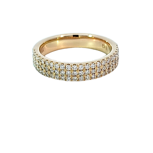 YELLOW GOLD DIAMOND THREE ROW RING