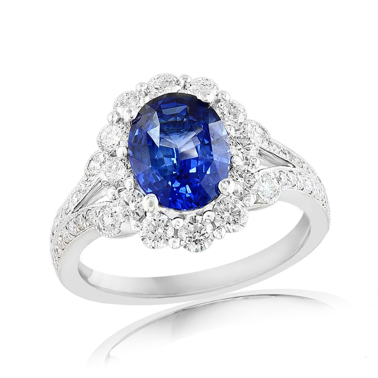 SAPPHIRE & DIAMOND FLOWER RING