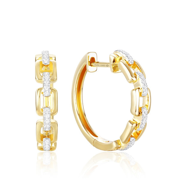 LUVENTE - PAVE DIAMOND CHAIN HOOP EARRINGS