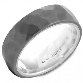 BLEU ROYALE- TANTALUM & 14K WHITE GOLD RING WITH HAMMERED FINISH