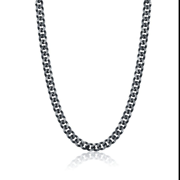 BLACK 8.6MM CUBAN LINK CHAIN WITH SCRATCHED FINISH