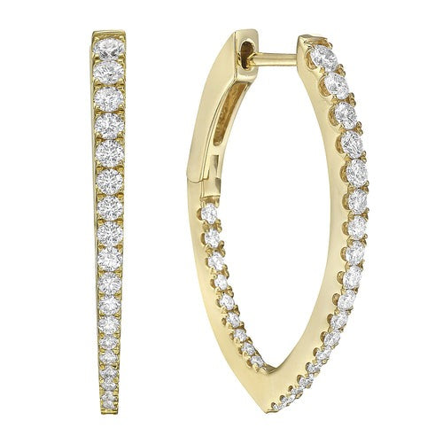 Pointed Oval Diamond Hoop Earrings - 2/3 Ct