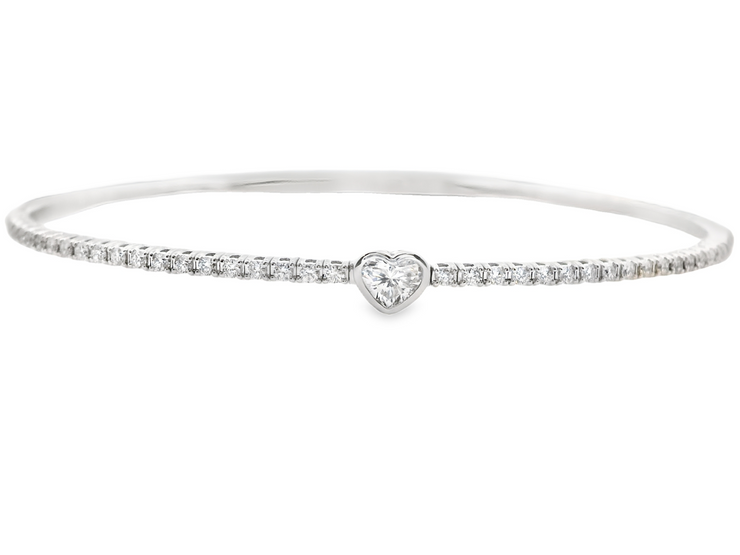 Heart Center Flexible Diamond Bangle Bracelet