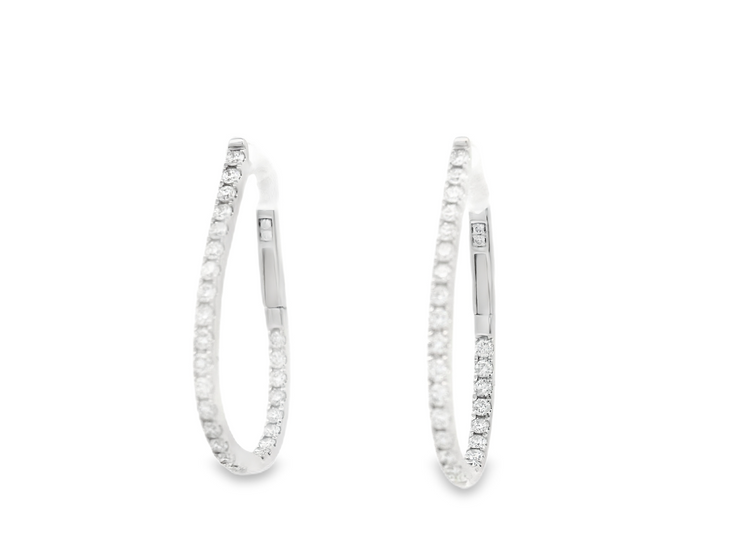 DIAMOND RAINDROP SHAPE IN & OUT HOOP EARRINGS - 2/3 CT