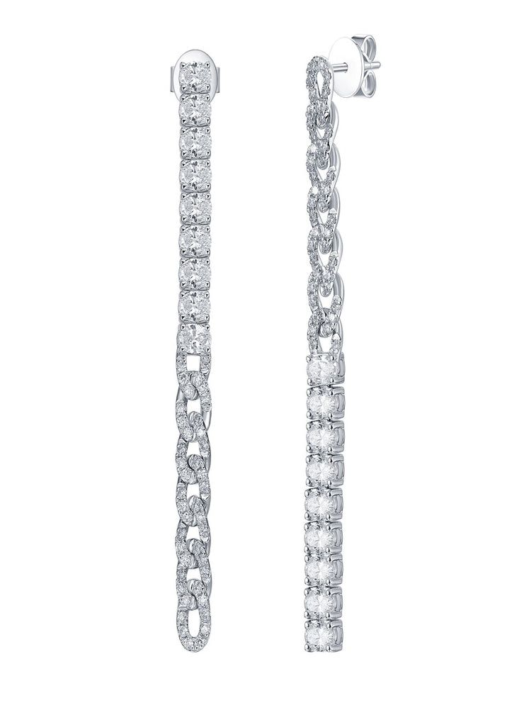 CHAIN & OVAL DIAMOND DANGLE EARRINGS