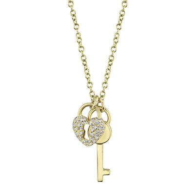 SHY CREATION- DIAMOND PAVE HEART LOCK & KEY NECKLACE