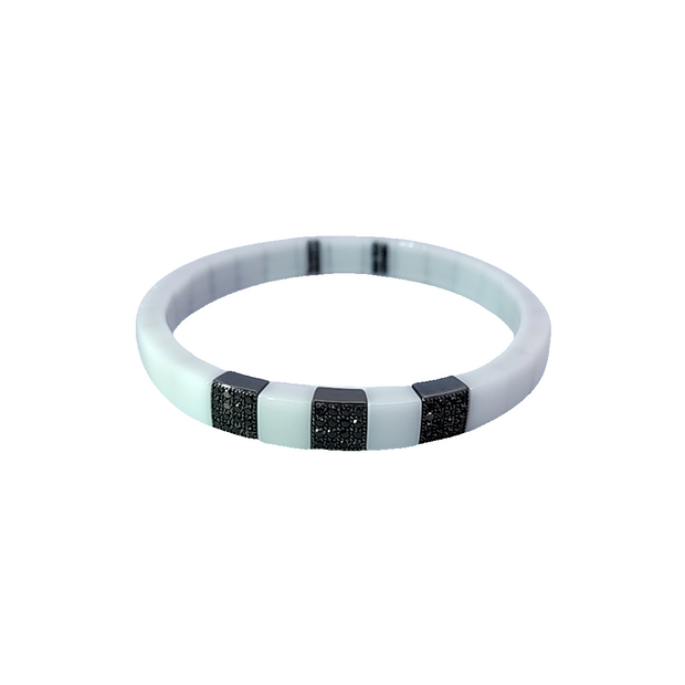 SOFER - WHITE CERAMIC & BLACK DIAMOND STRETCH BRACELET