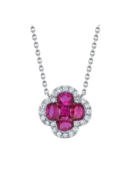 SHY CREATION - RUBY & DIAMOND CLOVER PENDANT