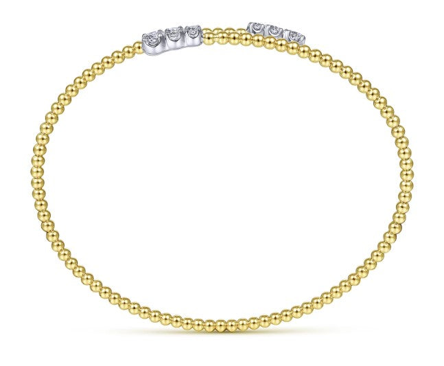 GABRIEL - Yellow Gold Bujukan Bead Bypass Bangle with Graduating Diamond Caps