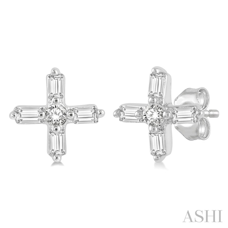 ASHI - DIAMOND BAGUETTE CROSS POST EARRINGS