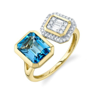 SHY CREATION - BLUE TOPAZ & DIAMOND RING