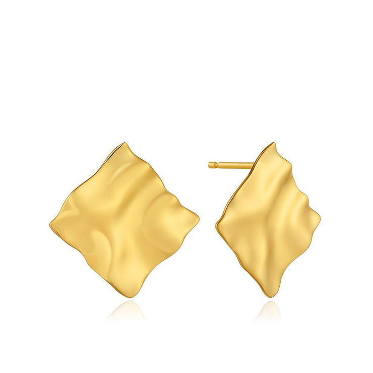 ANIA HAIE- GOLD CRUSH SQUARE STUD EARRINGS