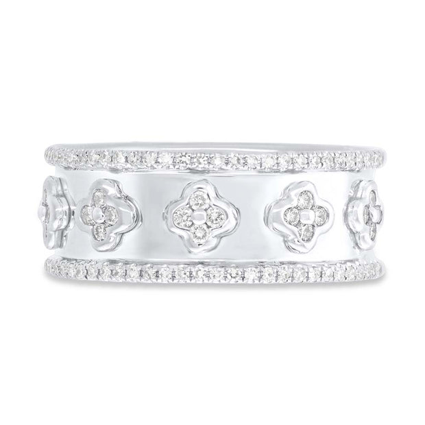 SHY CREATION - WIDE BAND DIAMOND CLOVER RING