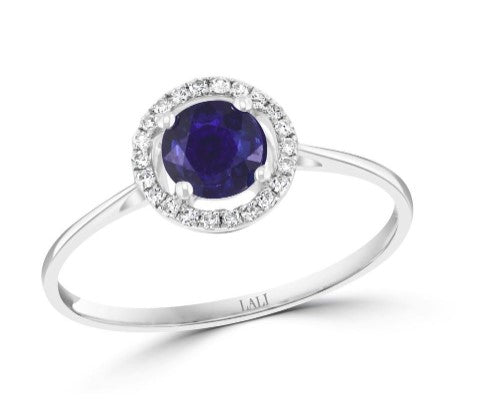 ROUND SAPPHIRE FASHION RING WITH DIAMOND HALO