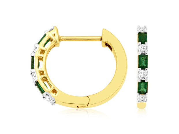 EMERALD & DIAMOND HUGGIE HOOP EARRINGS