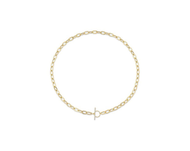 Shy Creation Yellow Gold Pavé Diamond Paper Clip Necklace