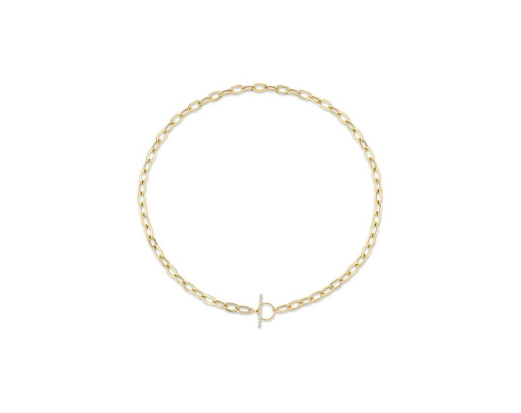 Shy Creation Yellow Gold Pavé Diamond Paper Clip Necklace