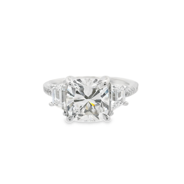 DIAMOND ENGAGEMENT RING - 3 CT CUSHION CUT CENTER