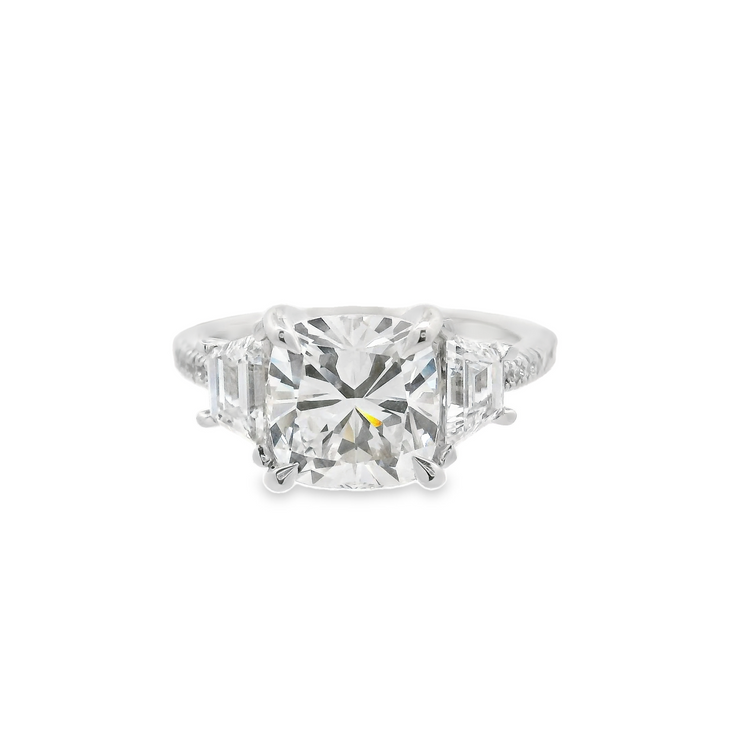 DIAMOND ENGAGEMENT RING - 3 CT CUSHION CUT CENTER