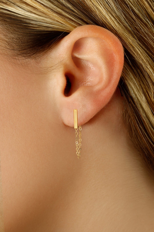 GOLD BAR WITH CHAIN CONNECTOR POST EARRINGS