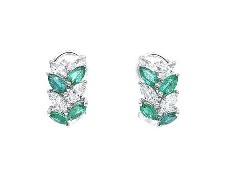 EMERALD & DIAMOND LEAF HOOP EARRINGS