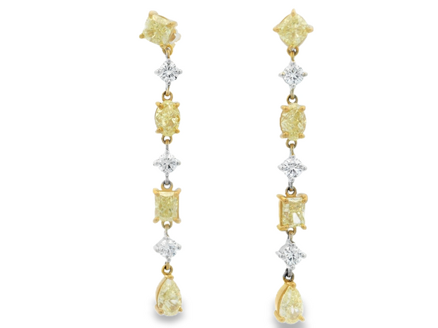 Yellow & White Diamond Dangle Earrings - 3 Ct