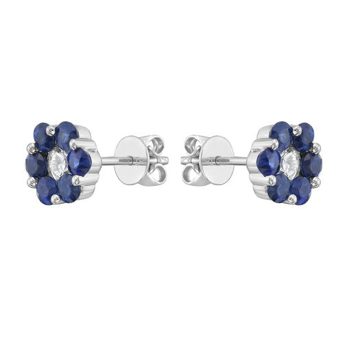 SAPPHIRE & DIAMOND FLOWER POST EARRINGS