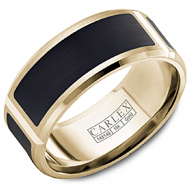 CROWN RING - BLACK CARBON FIBER & YELLOW GOLD MENS BAND