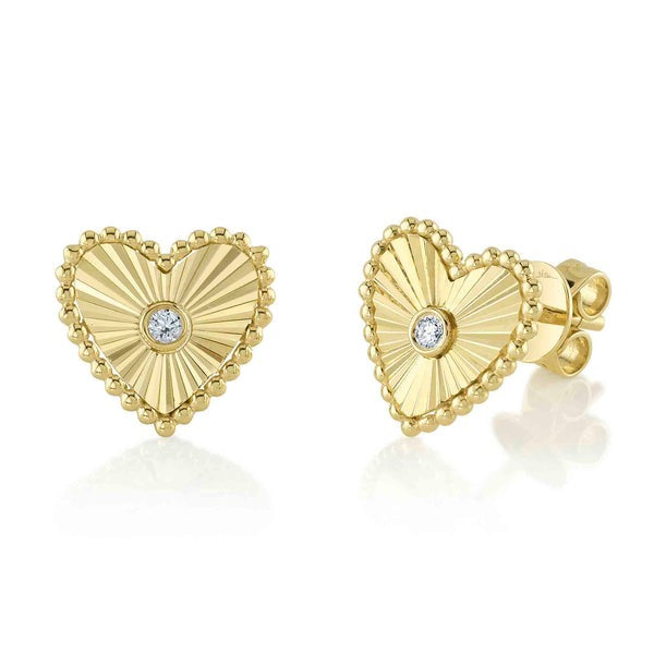 Shy Creation - Fluted Heart Diamond Post Earrings