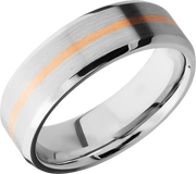 Cobalt chrome 7mm beveled band with 1, 1mm inlay of 14K rose gold