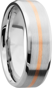 Cobalt chrome 7mm beveled band with 1, 1mm inlay of 14K rose gold