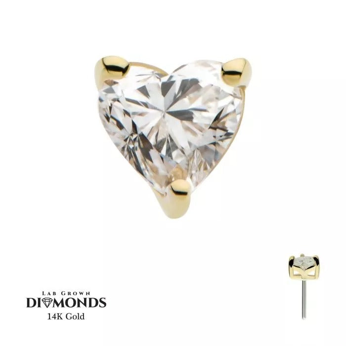 DIAMOND HEART SOLITAIRE THREADLESS TOP POST EARRING