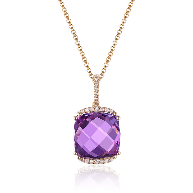 LUVENTE - YELLOW GOLD AMETHYST AND DIAMOND PENDANT