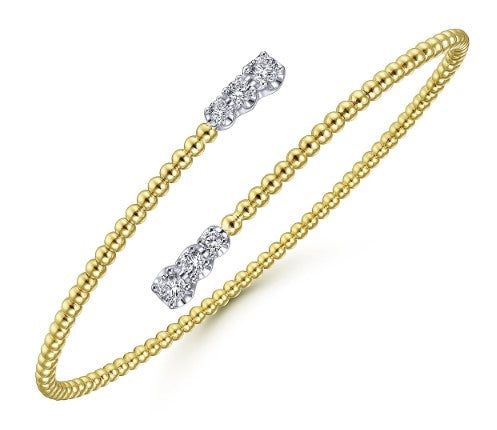 GABRIEL - Yellow Gold Bujukan Bead Bypass Bangle with Graduating Diamond Caps