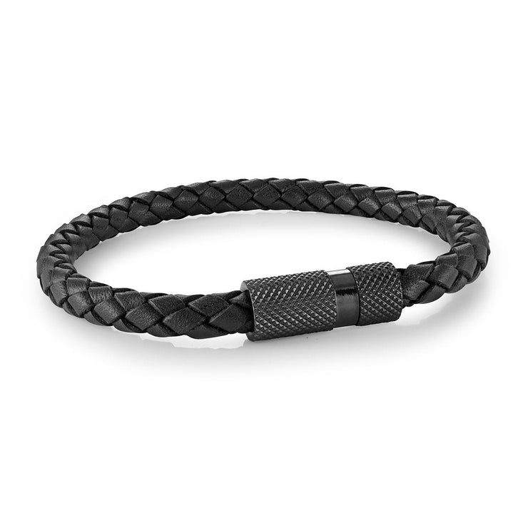 BLACK LEATHER & STAINLESS STEEL BRACELET