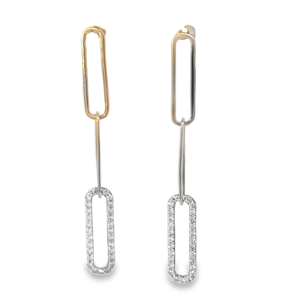 PAVE DIAMOND PAPERCLIP LINK DANGLE EARRINGS