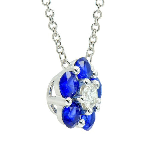 SAPPHIRE & DIAMOND FLOWER PENDANT