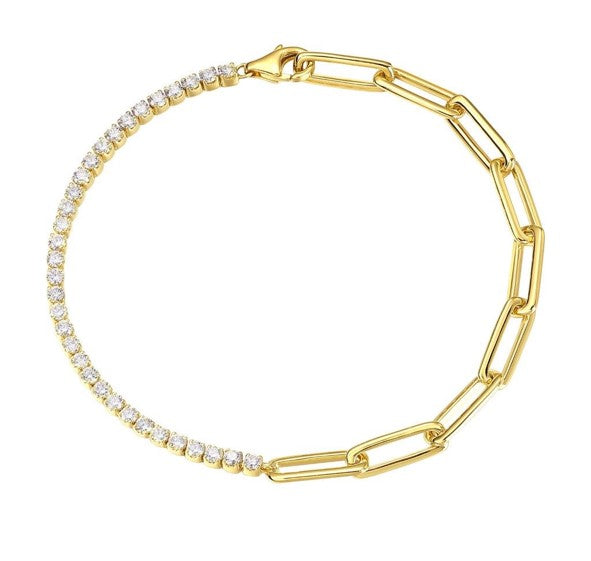 TENNIS STYLE DIAMOND BRACELET WITH PAPERCLIP LINKS