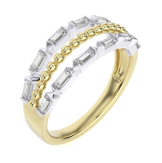 3 ROW TWO TONE DIAMOND RING