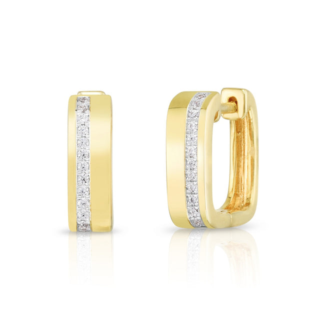 PAVE DIAMOND SQUARE HUGGIE HOOP EARRINGS