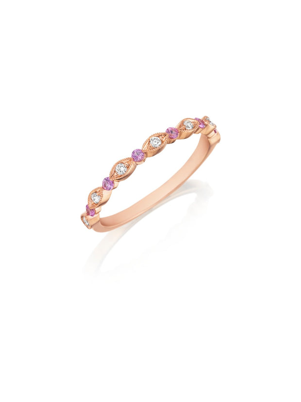 HENRI DAUSSI - ROSE GOLD DIAMOND & PINK SAPPHIRE BAND