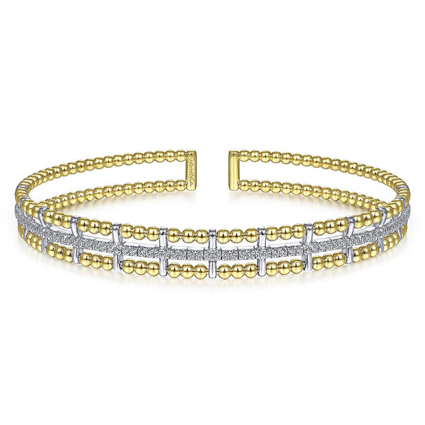 GABRIEL & CO - Yellow and White Gold Bujukan Cuff Bracelet with Inner Diamond Channel