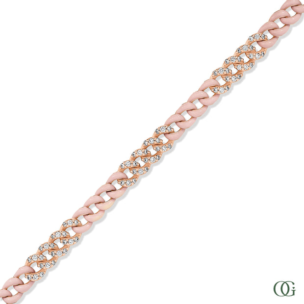 PAVE DIAMOND & PINK CURB CHAIN BRACELET