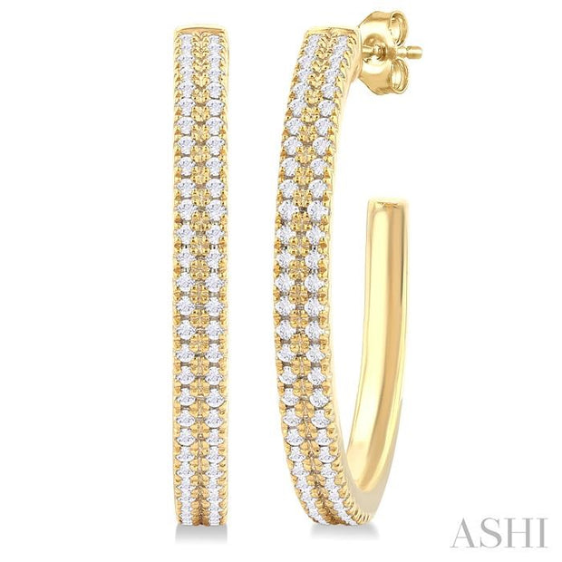 ASHI - PAVE DIAMOND POST HOOP EARRINGS - 1/3 CT