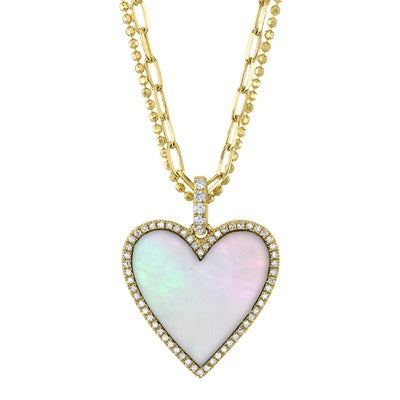 SHY CREATION - MOTHER OF PEARL & DIAMOND HEART NECKLACE