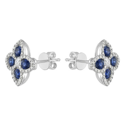 SAPPHIRE & DIAMOND FLOWER POST EARRINGS