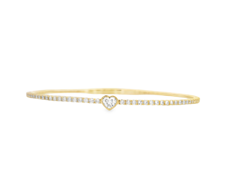 Heart Center Flexible Diamond Bangle Bracelet