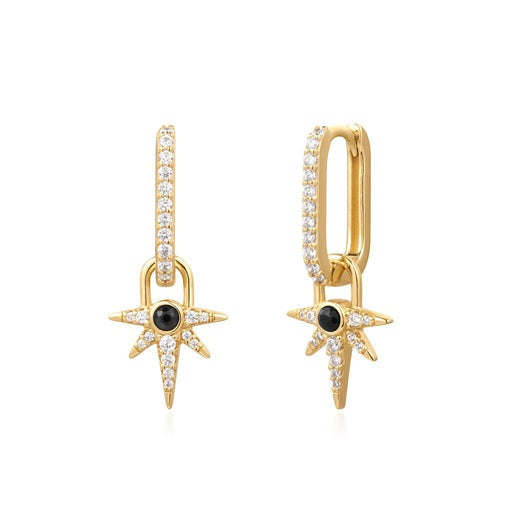 ANIA HAIE - GOLD BLACK ONYX STAR DROP HUGGIE HOOP EARRINGS