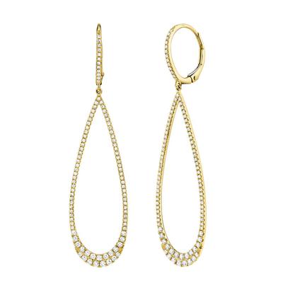 SHY CREATION- YELLOW GOLD PAVE DIAMOND DROP DANGLE EARRINGS